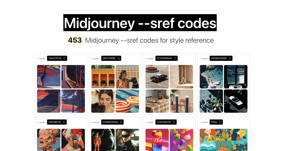 Midjourney --sref codes library